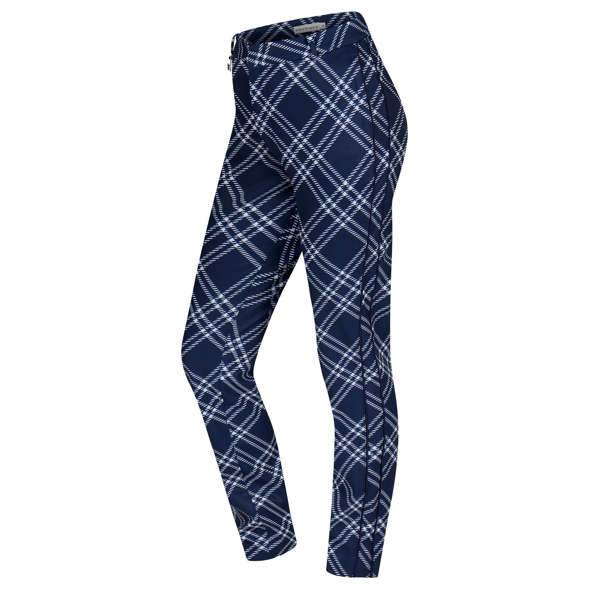 Rohnisch Lexi Ladies Winter Golf Trousers Navy Check 30 Inch Leg